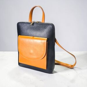 Divina Firenze Made In Italy Leather Convertible Backpack Crossbody Black Tan Go